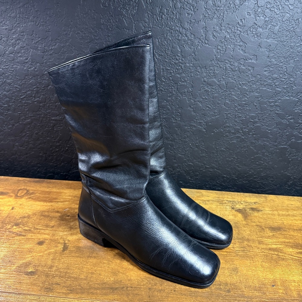 Naturalizer 885N41 Black Leather Mid-Calf Square Toe Boots Womens 7.5N